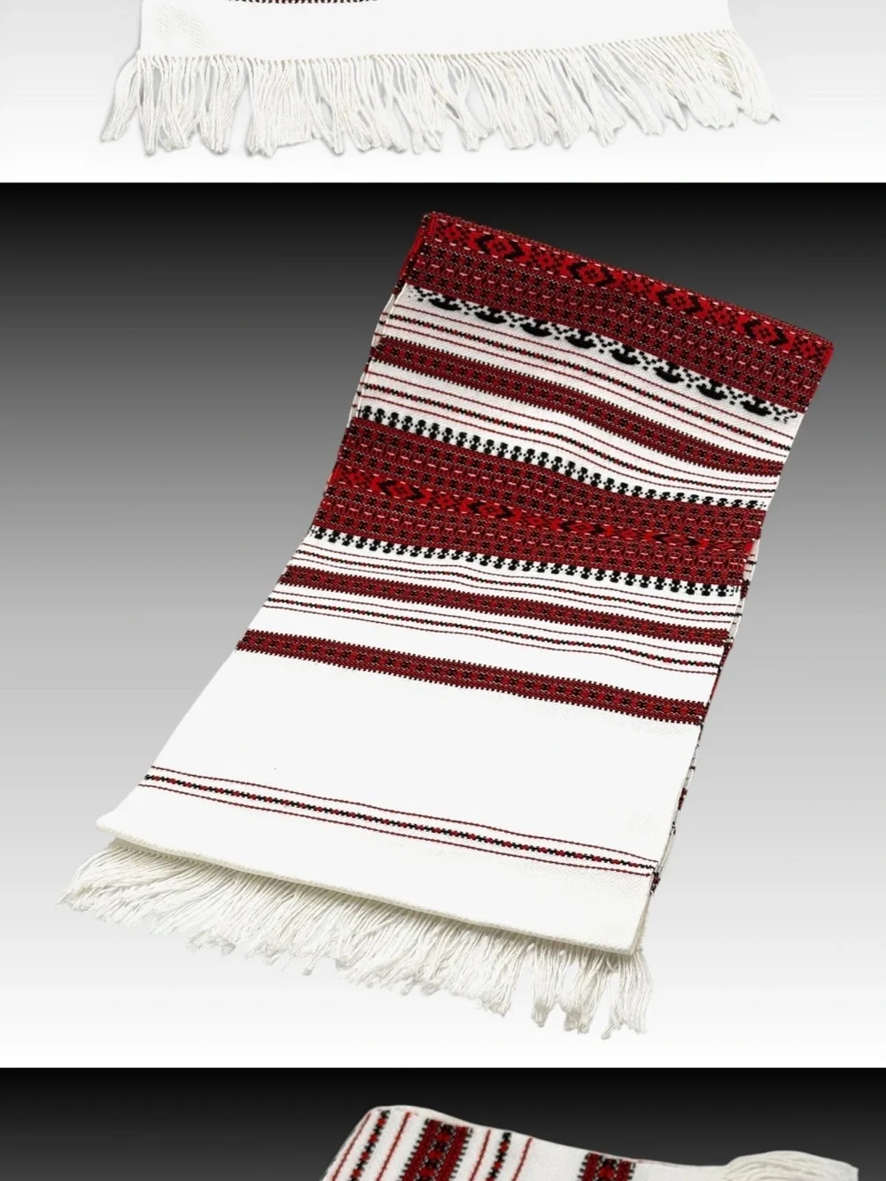 Vintage Ukranian Folk Art Handwoven Red & Black Patterned Fringe Runner